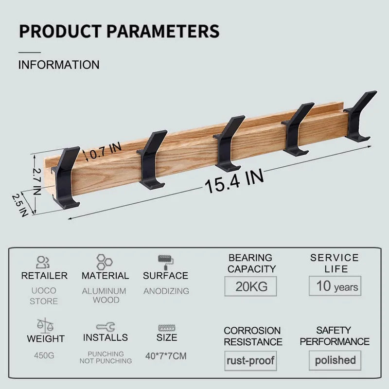 Armadio a muro con ganci mobili – Design scandinavo realizzato in legno e metallo