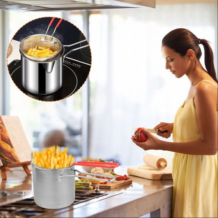 SMARTFRY POT - Friggitrice in acciaio inox con manico anti-scottatura e design a risparmio d'olio per una cottura sicura ed efficiente