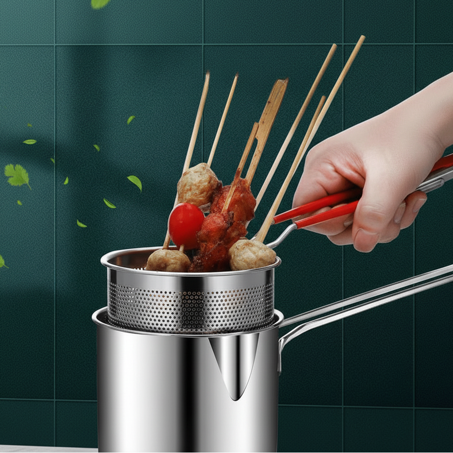 SMARTFRY POT - Friggitrice in acciaio inox con manico anti-scottatura e design a risparmio d'olio per una cottura sicura ed efficiente
