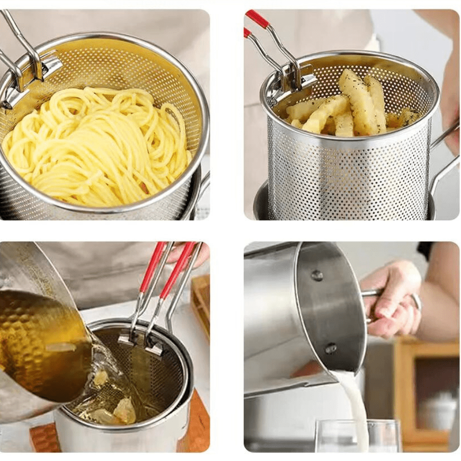 SMARTFRY POT - Friggitrice in acciaio inox con manico anti-scottatura e design a risparmio d'olio per una cottura sicura ed efficiente