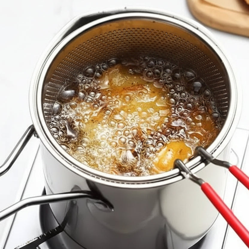 SMARTFRY POT - Friggitrice in acciaio inox con manico anti-scottatura e design a risparmio d'olio per una cottura sicura ed efficiente