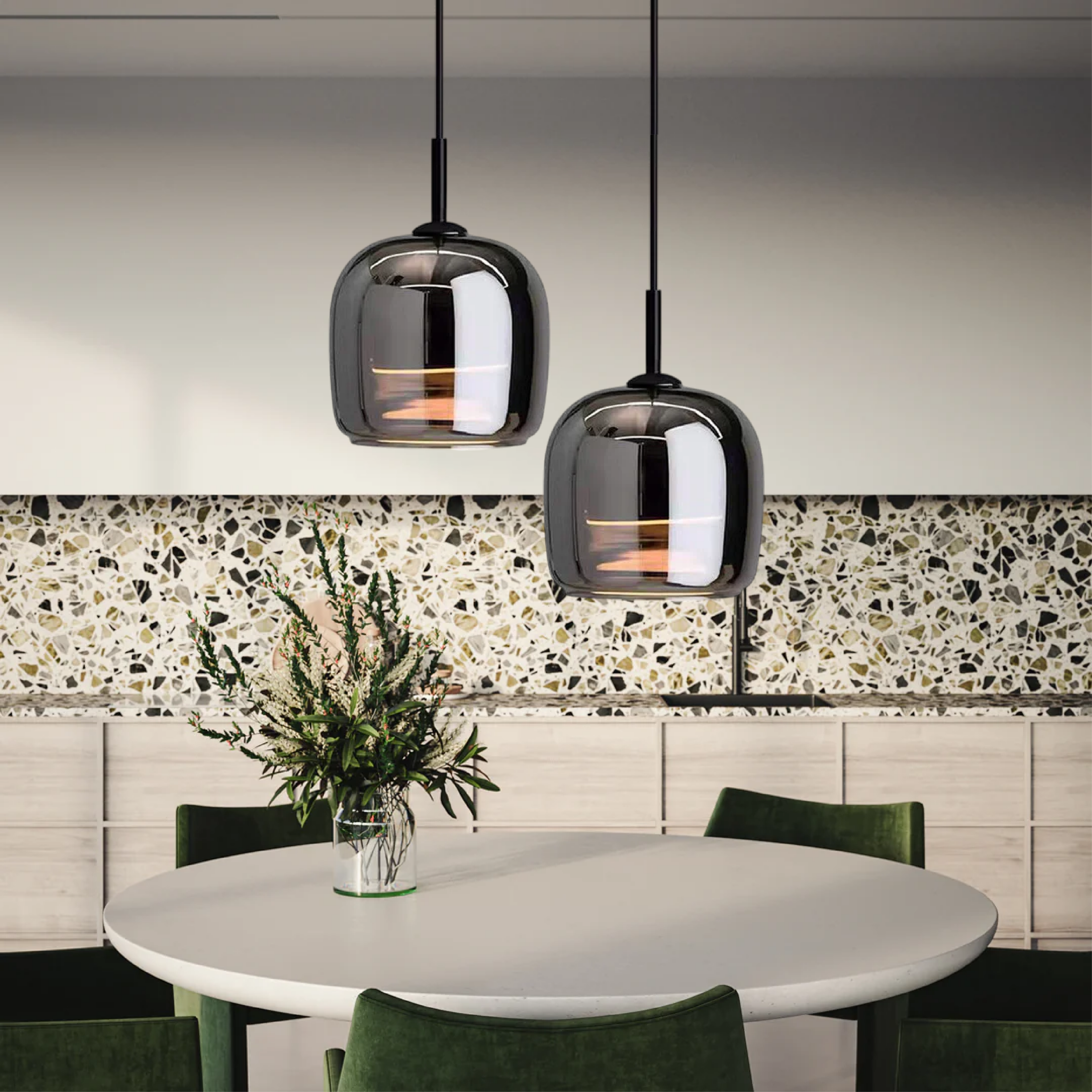 Lampada a Sospensione in Vetro Nero Nordico con LED