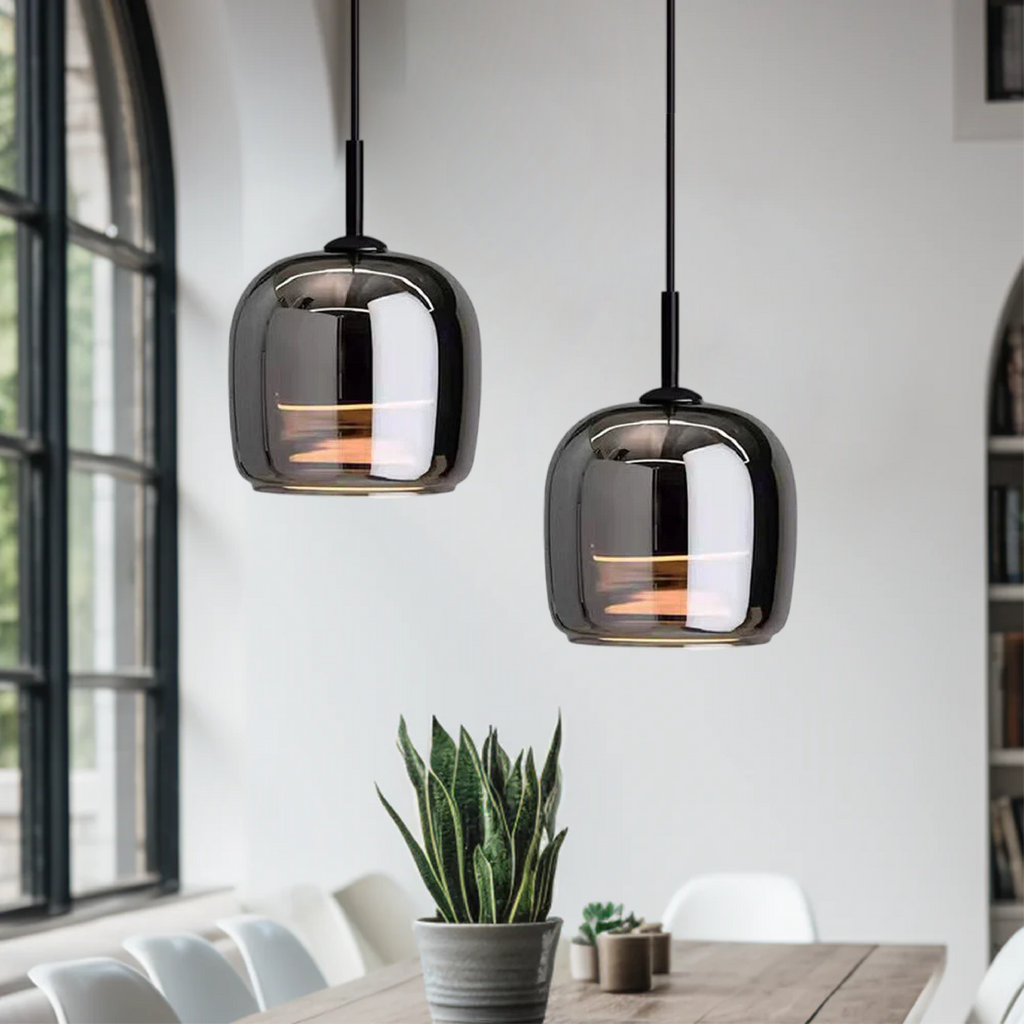 Lampada a Sospensione in Vetro Nero Nordico con LED