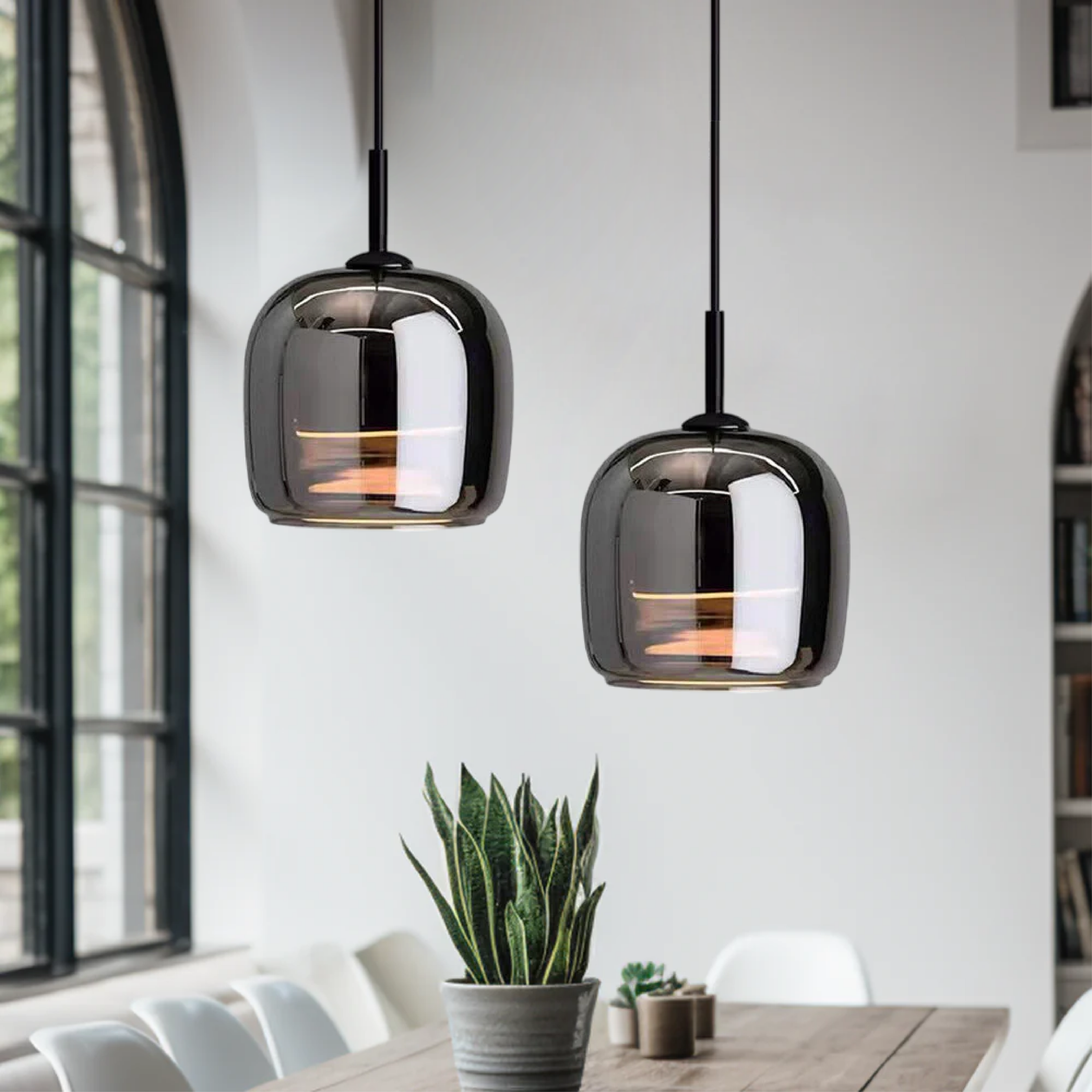 Lampada a Sospensione in Vetro Nero Nordico con LED