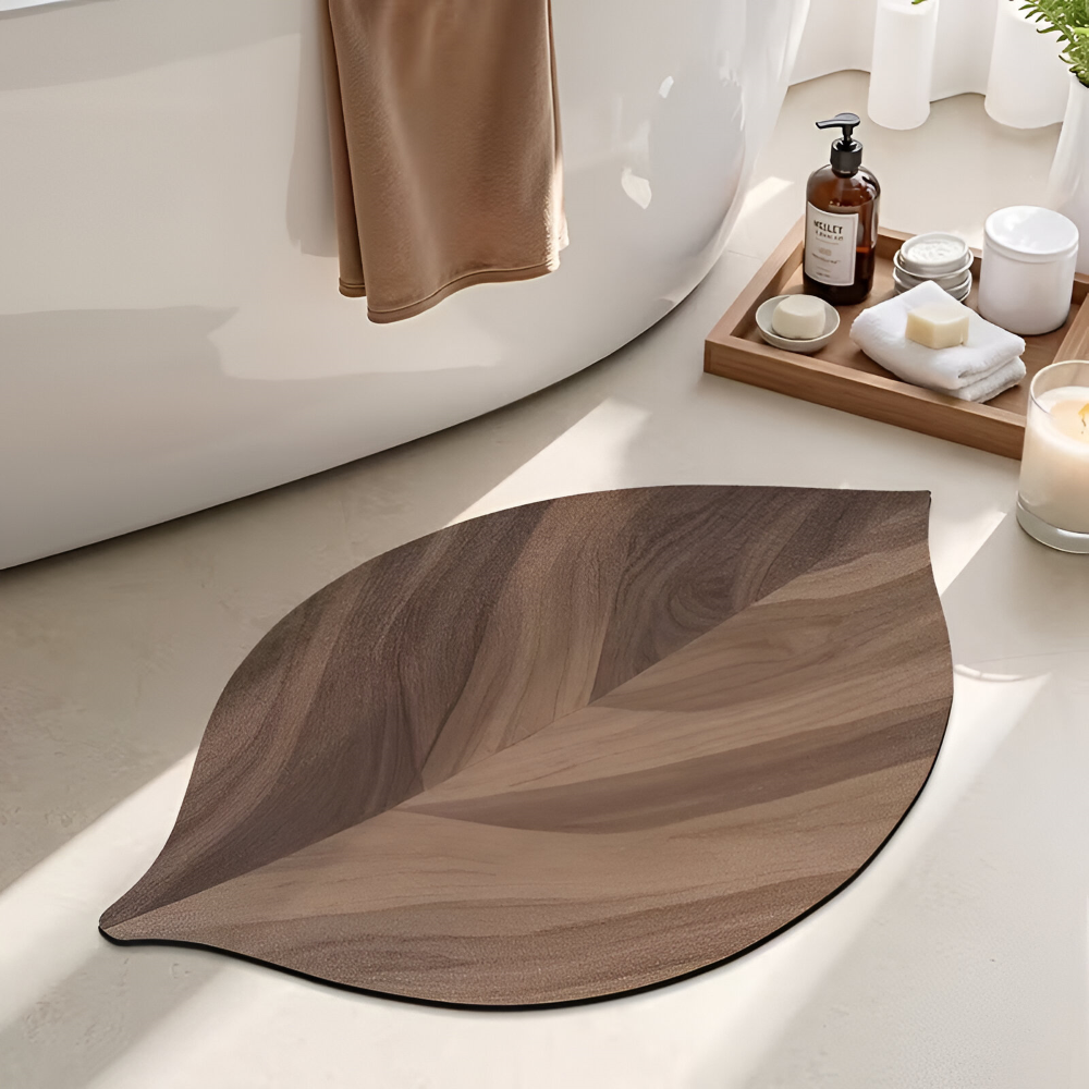 Leafora – Tappeto Ovale da Bagno in Foglie Naturali, Antiscivolo e Assorbente