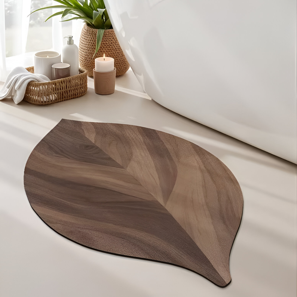 Leafora – Tappeto Ovale da Bagno in Foglie Naturali, Antiscivolo e Assorbente