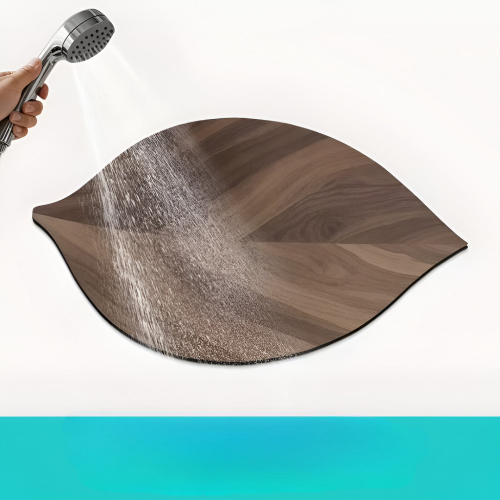 Leafora – Tappeto Ovale da Bagno in Foglie Naturali, Antiscivolo e Assorbente