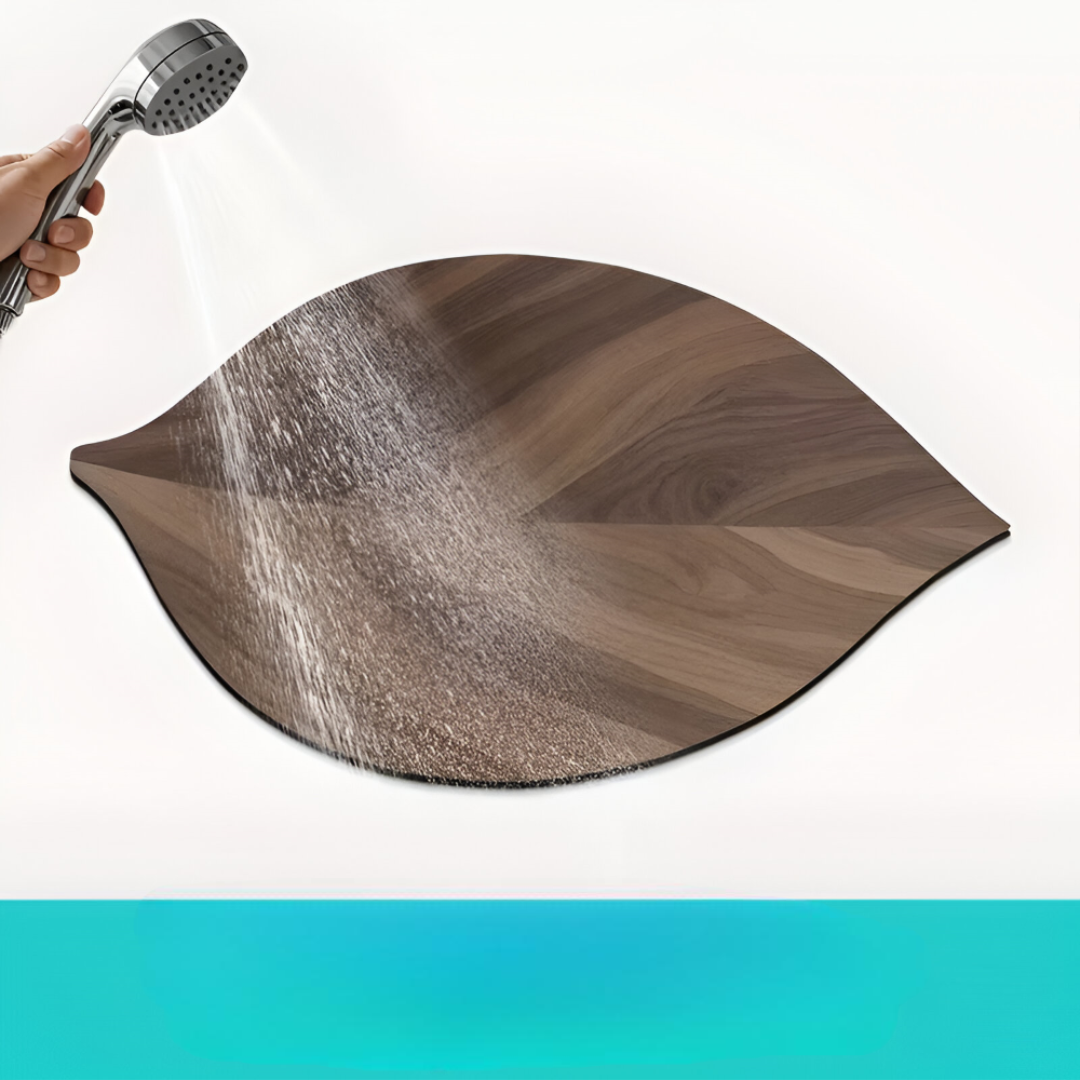 Leafora – Tappeto Ovale da Bagno in Foglie Naturali, Antiscivolo e Assorbente