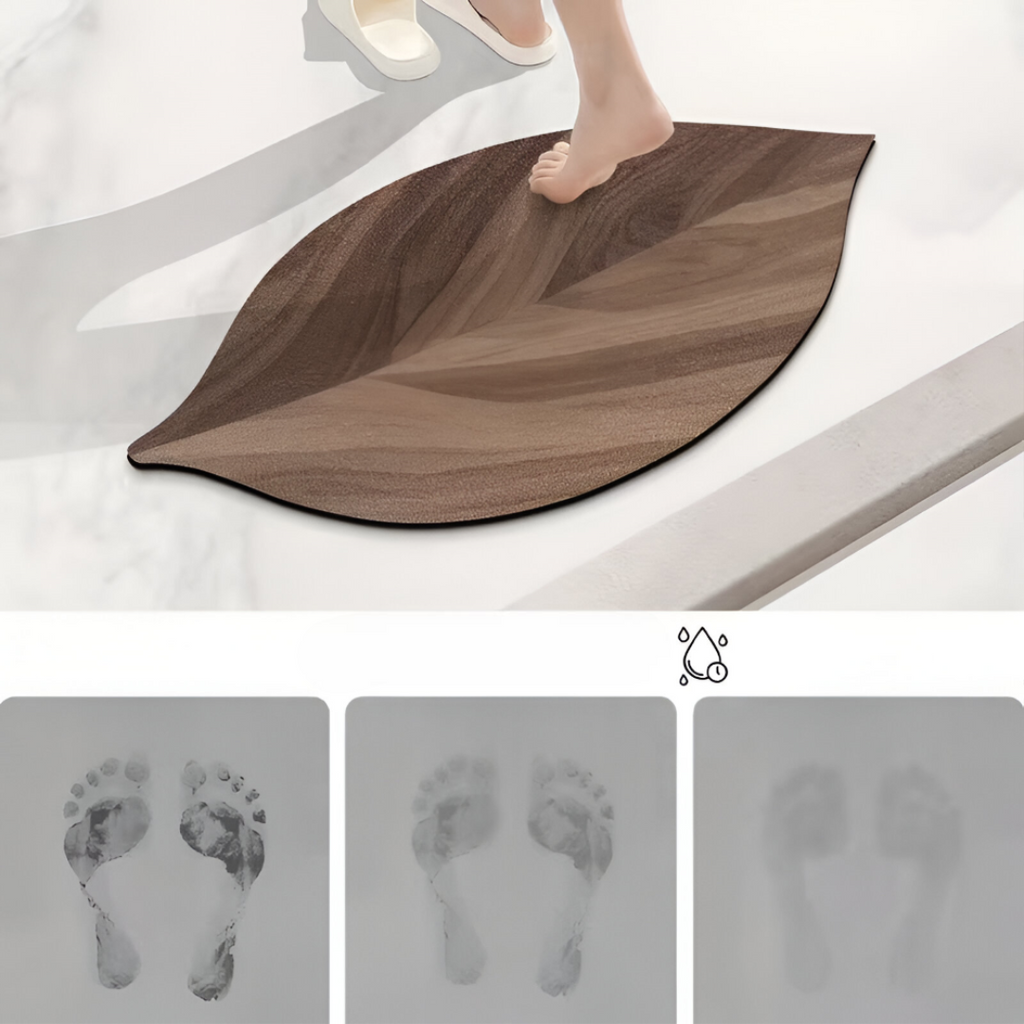 Leafora – Tappeto Ovale da Bagno in Foglie Naturali, Antiscivolo e Assorbente