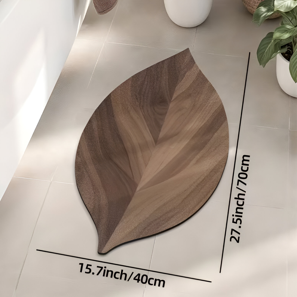 Leafora – Tappeto Ovale da Bagno in Foglie Naturali, Antiscivolo e Assorbente