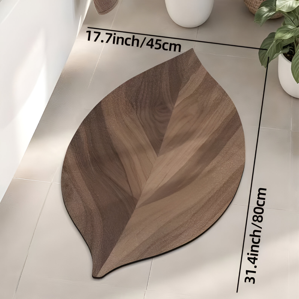 Leafora – Tappeto Ovale da Bagno in Foglie Naturali, Antiscivolo e Assorbente