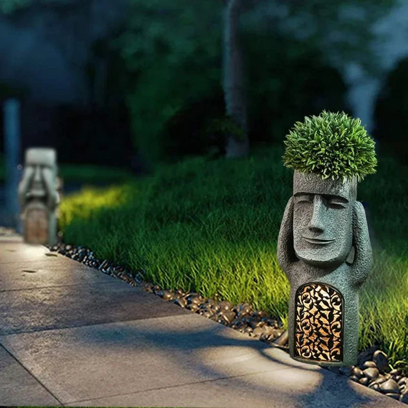 Statua di Pasqua, vaso fiorito – Illuminazione LED – per esterni – decorazione da giardino