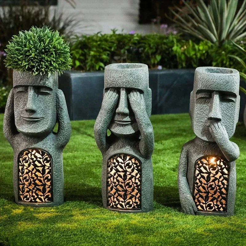 Statua di Pasqua, vaso fiorito – Illuminazione LED – per esterni – decorazione da giardino