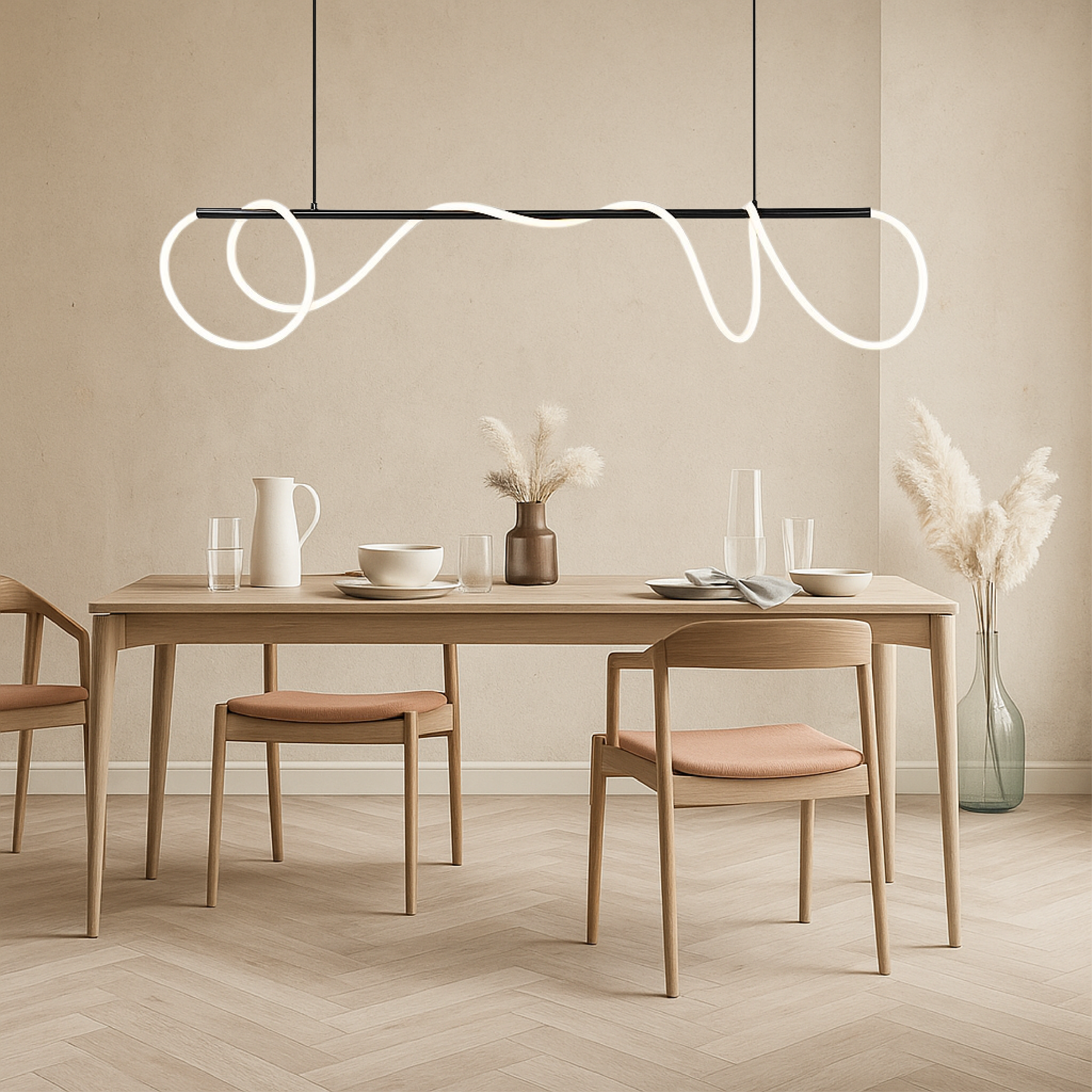 Delyra - Lampada a sospensione lineare per sopra il tavolo da pranzo o la cucina