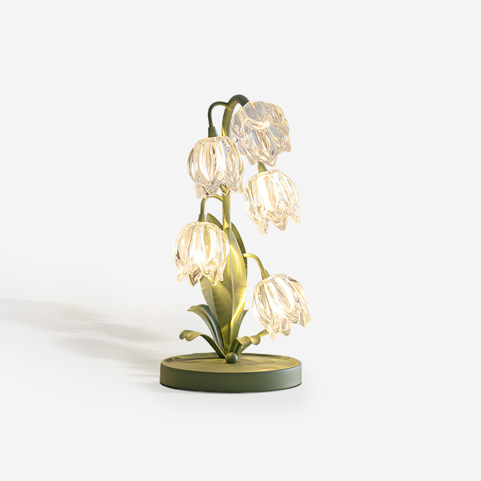 Norellea | Lampada da Tavolo in Vetro Floreale con Base Verde e Illuminazione G4