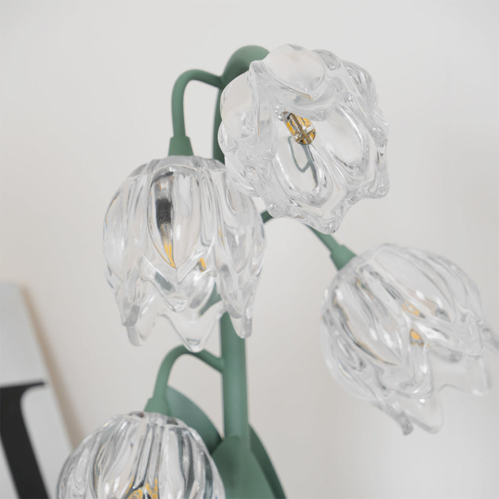 Norellea | Lampada da Tavolo in Vetro Floreale con Base Verde e Illuminazione G4