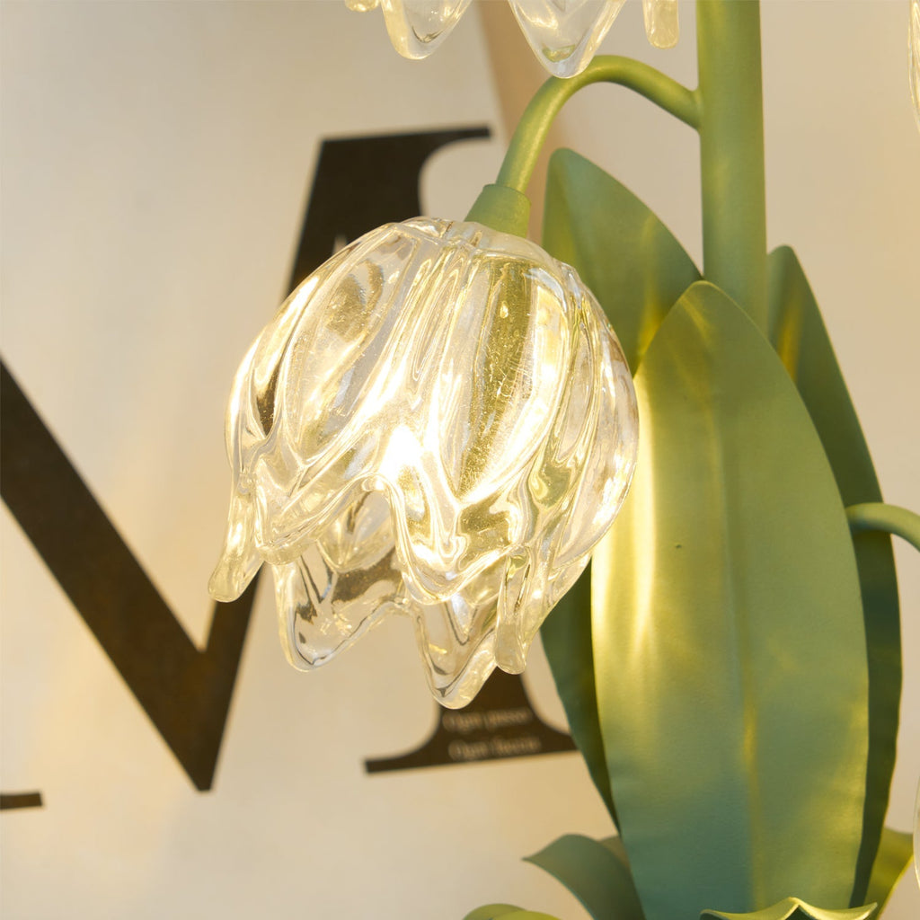 Norellea | Lampada da Tavolo in Vetro Floreale con Base Verde e Illuminazione G4