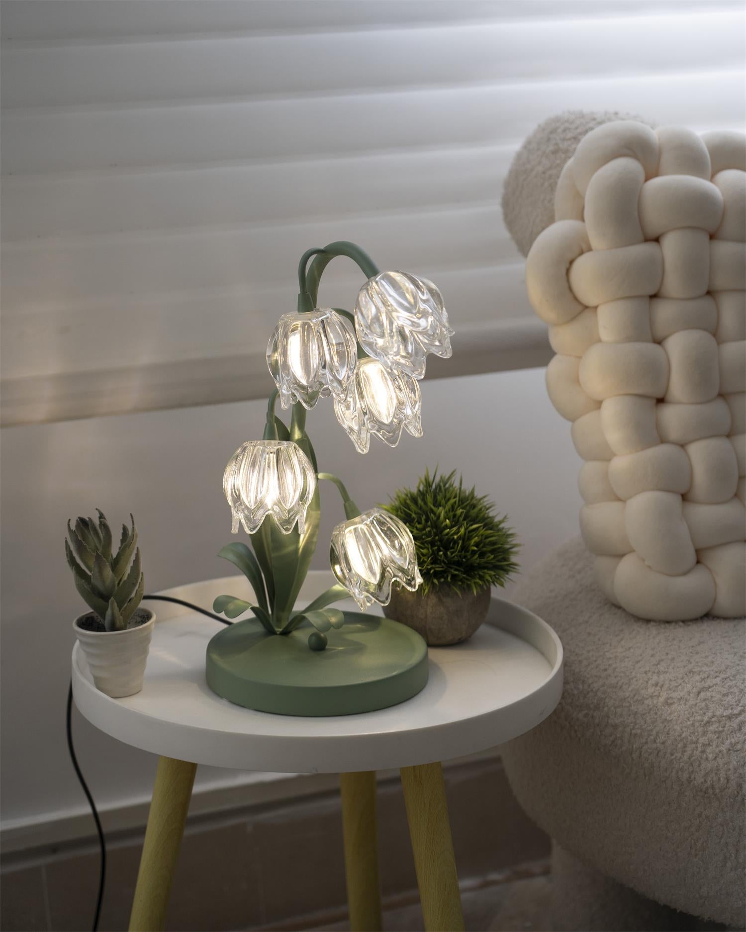 Norellea | Lampada da Tavolo in Vetro Floreale con Base Verde e Illuminazione G4