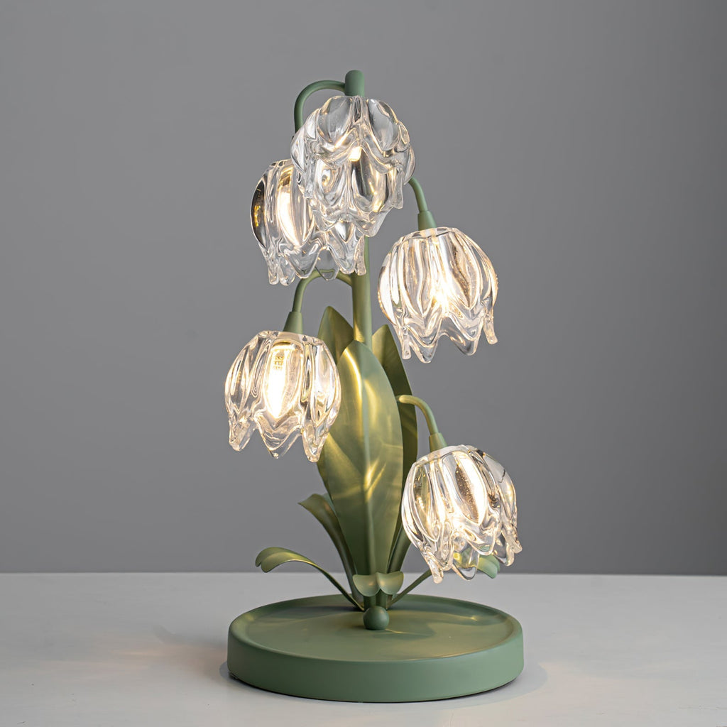 Norellea | Lampada da Tavolo in Vetro Floreale con Base Verde e Illuminazione G4