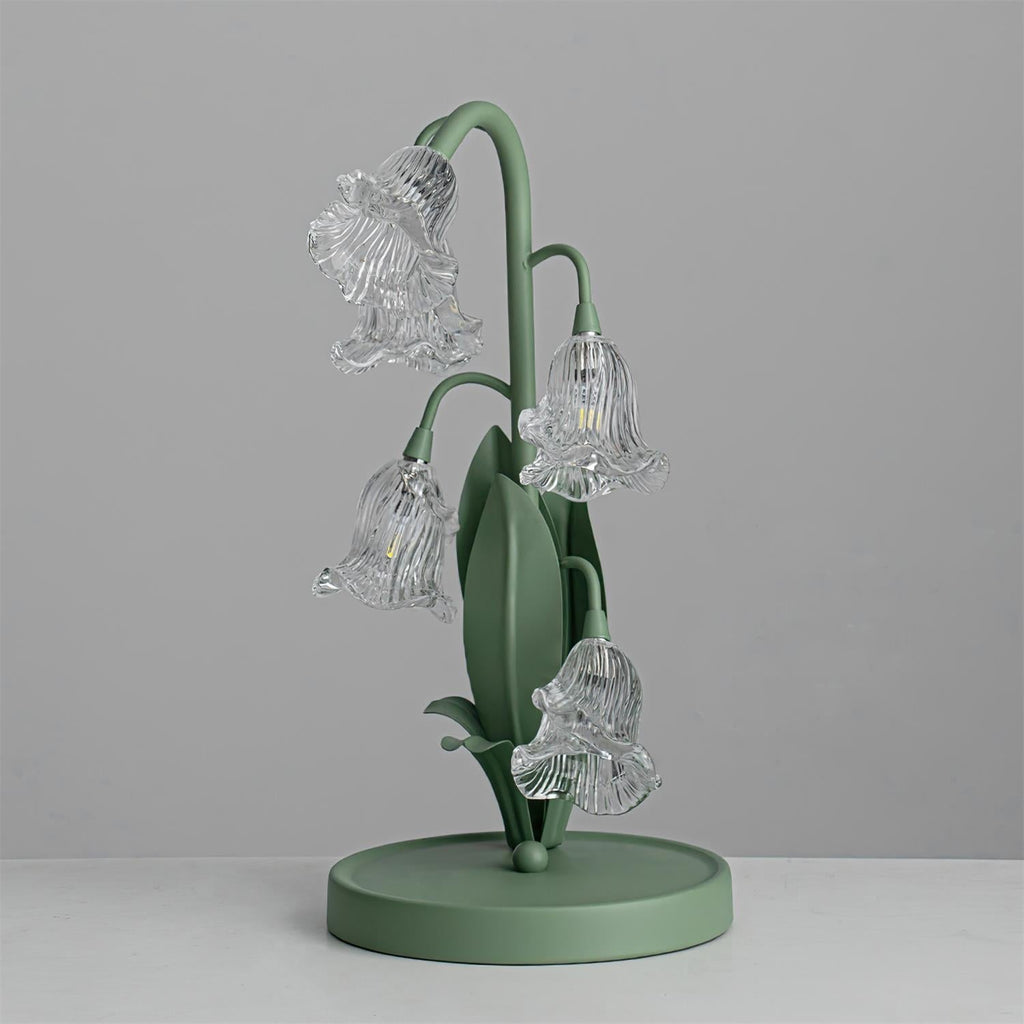 Norellea | Lampada da Tavolo in Vetro Floreale con Base Verde e Illuminazione G4