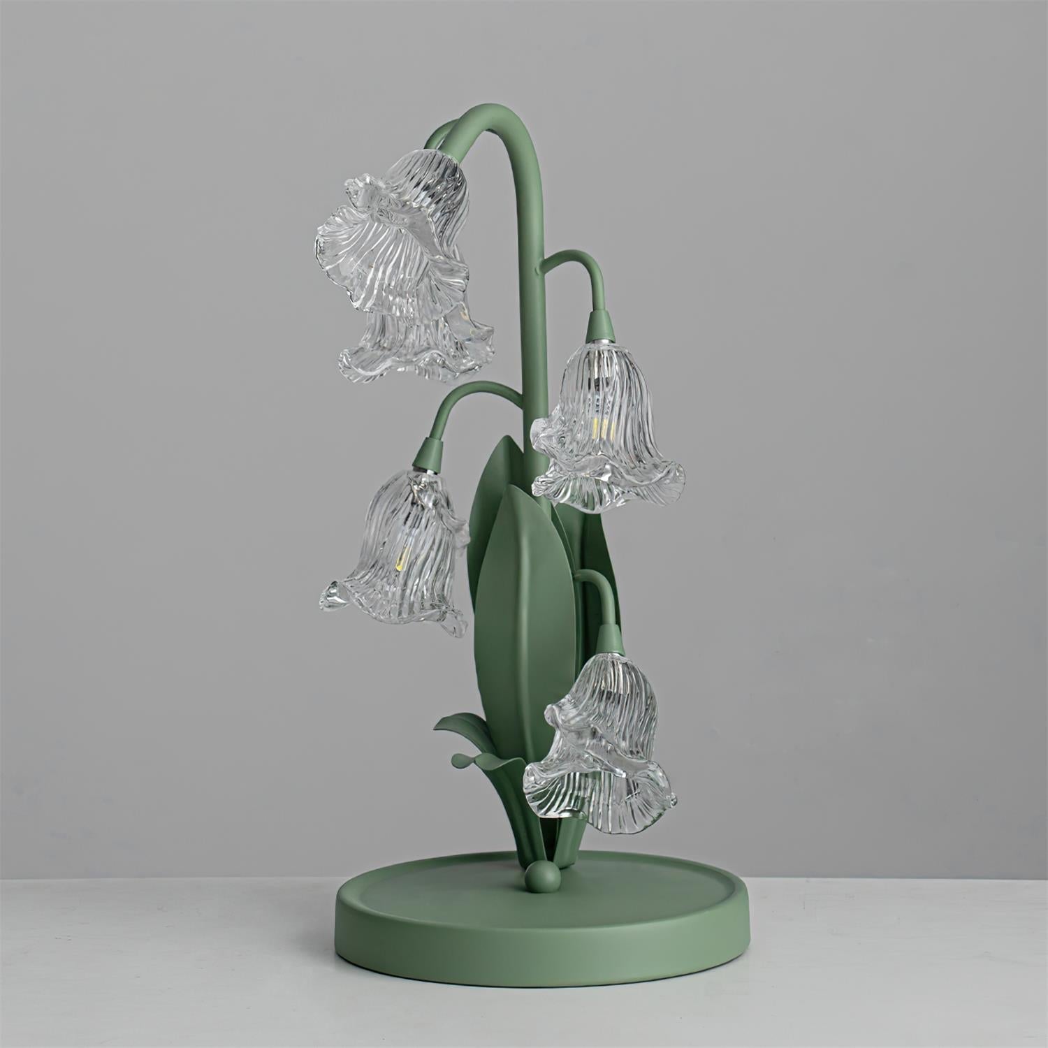 Norellea | Lampada da Tavolo in Vetro Floreale con Base Verde e Illuminazione G4
