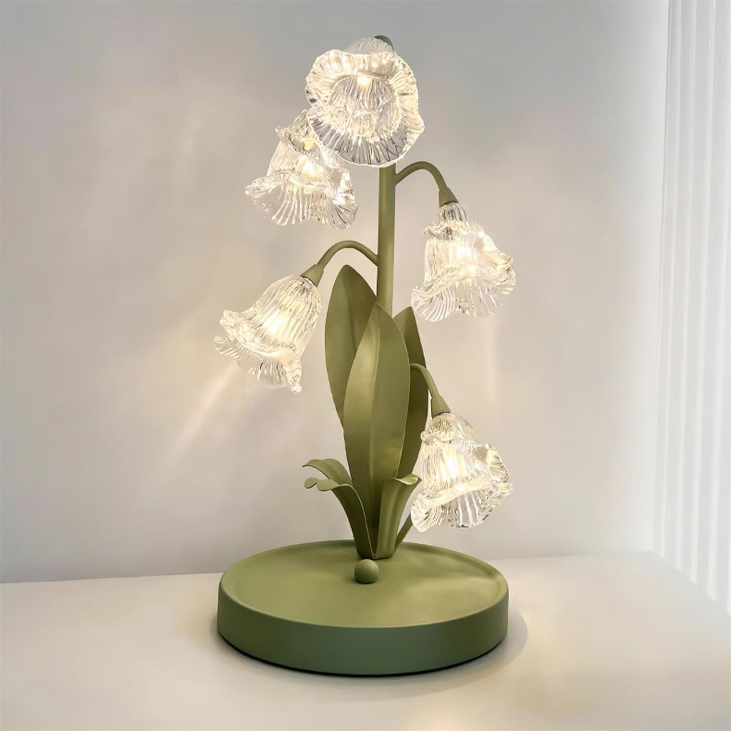 Norellea | Lampada da Tavolo in Vetro Floreale con Base Verde e Illuminazione G4