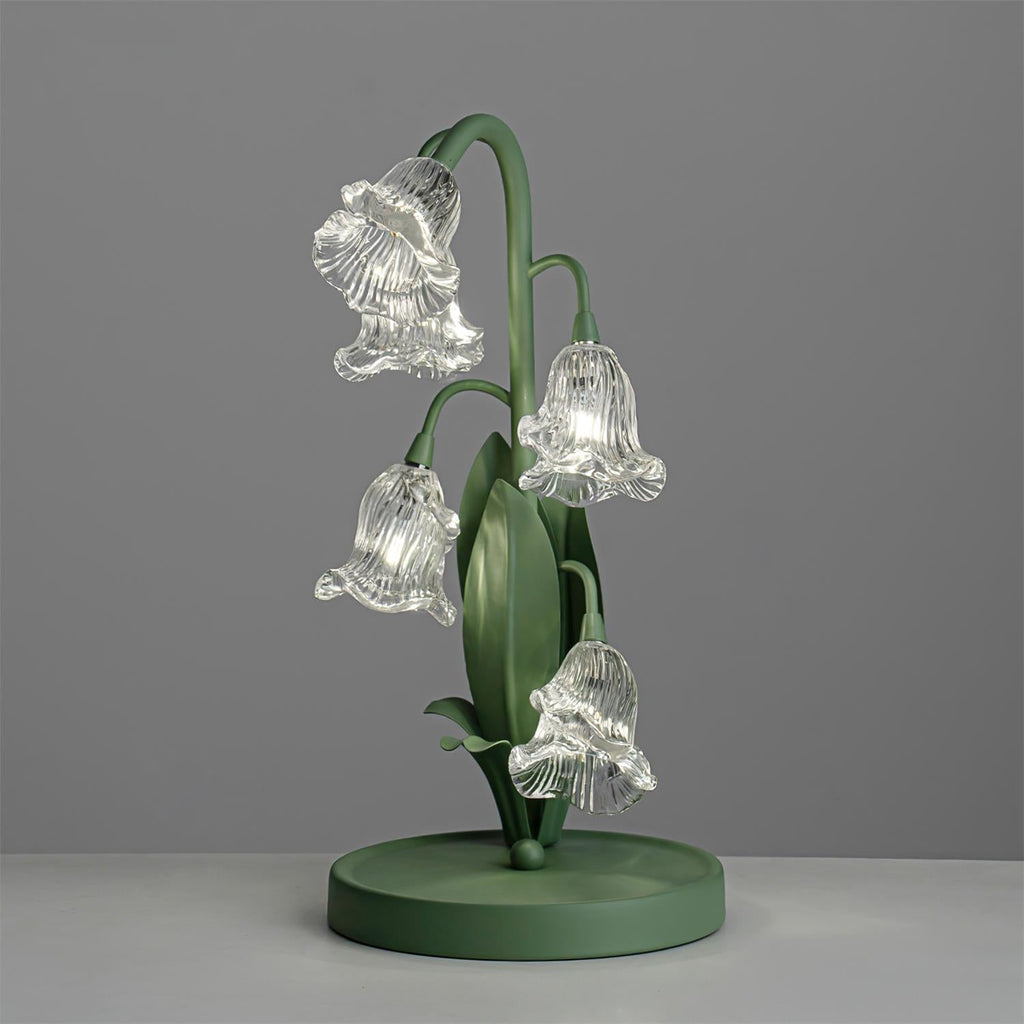 Norellea | Lampada da Tavolo in Vetro Floreale con Base Verde e Illuminazione G4