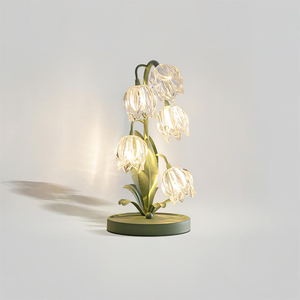 Norellea | Lampada da Tavolo in Vetro Floreale con Base Verde e Illuminazione G4