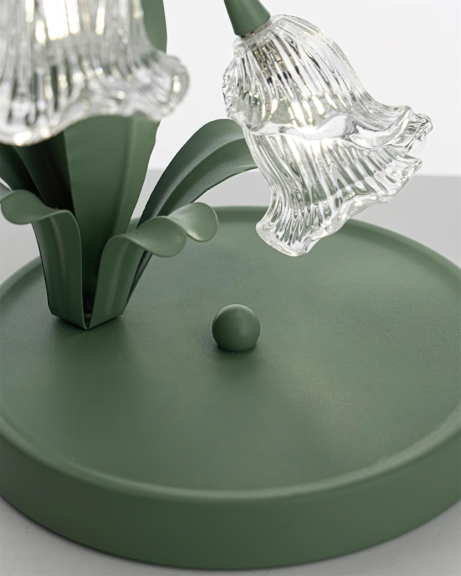 Norellea | Lampada da Tavolo in Vetro Floreale con Base Verde e Illuminazione G4