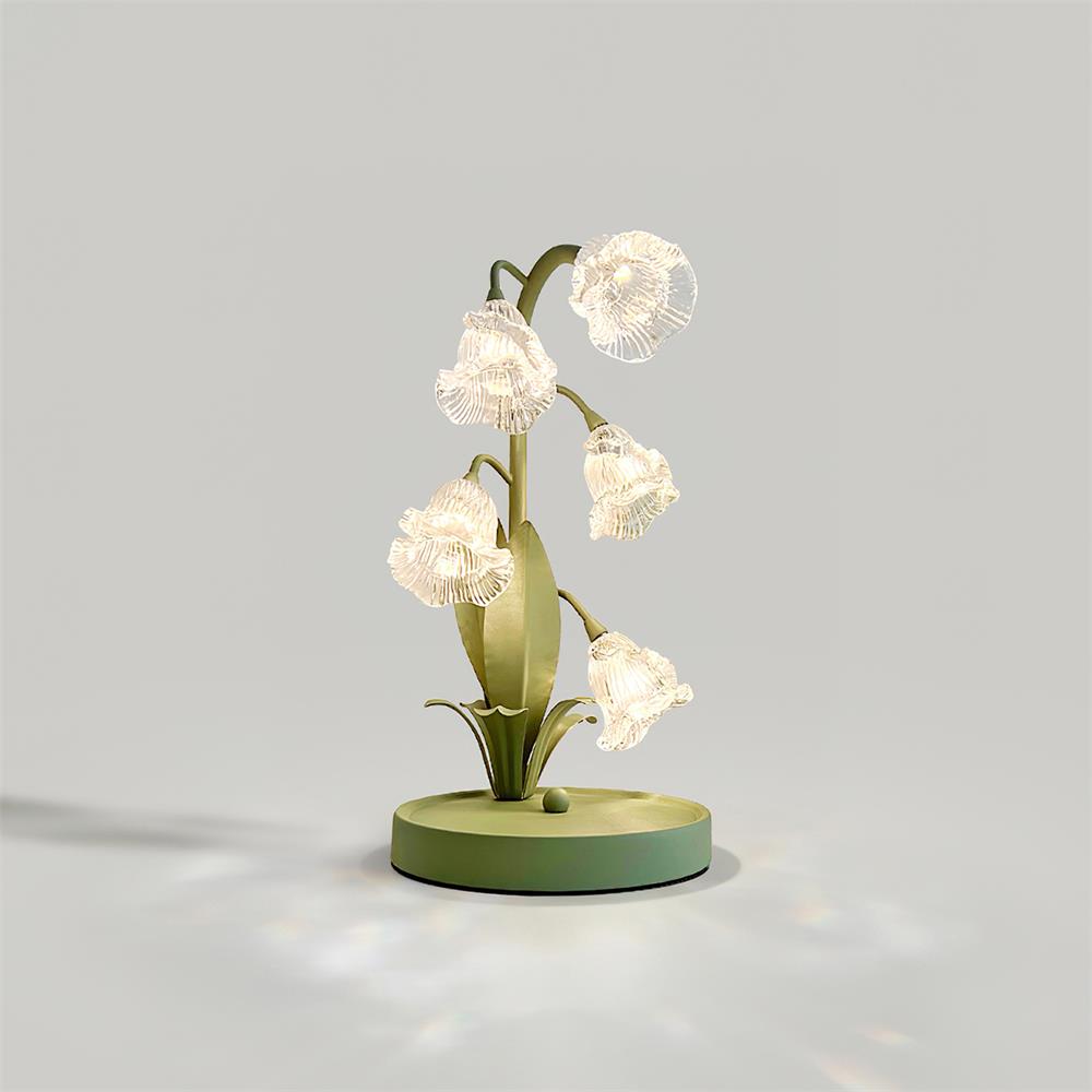 Norellea | Lampada da Tavolo in Vetro Floreale con Base Verde e Illuminazione G4
