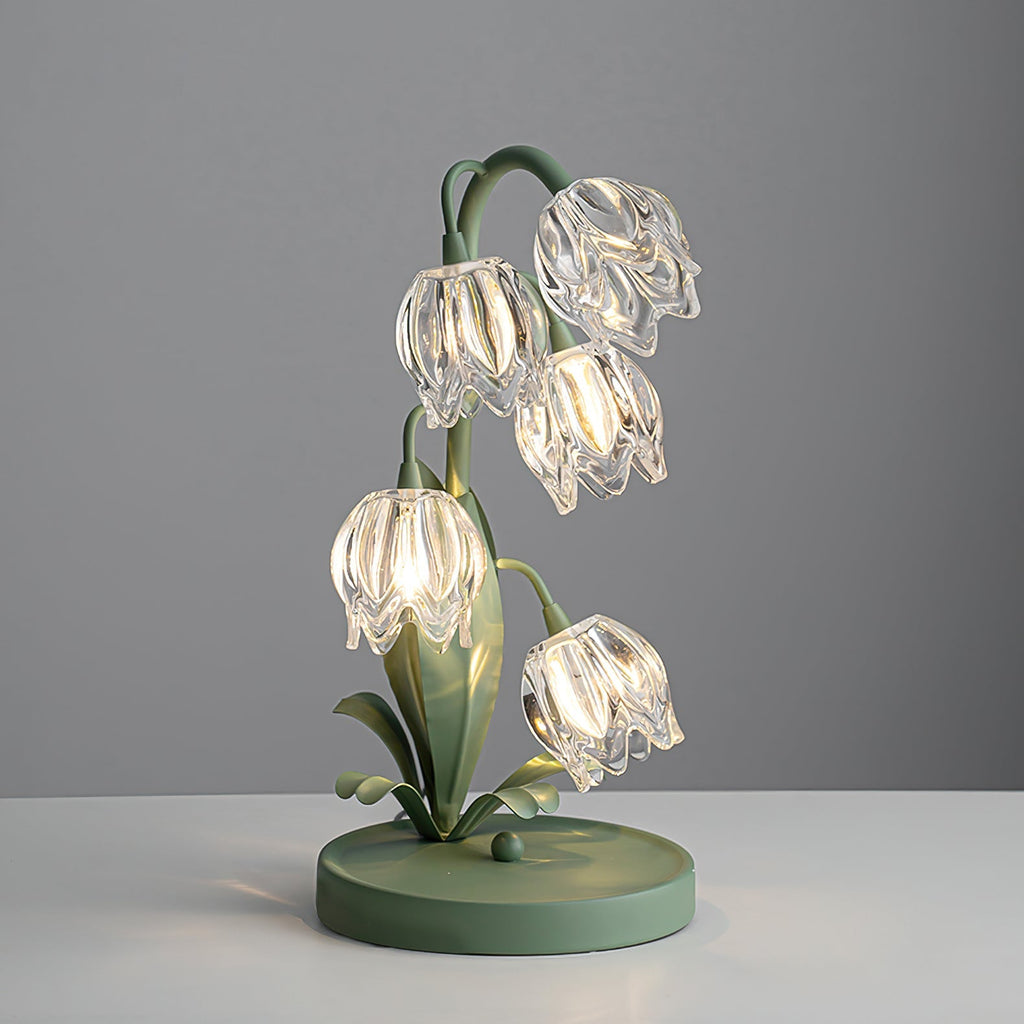 Norellea | Lampada da Tavolo in Vetro Floreale con Base Verde e Illuminazione G4