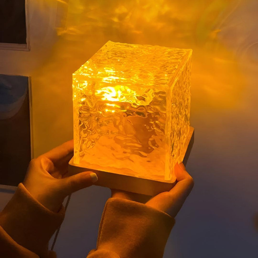 Lampada da Tavolo a Cubo di Vetro Nordico per Luce Ambientale