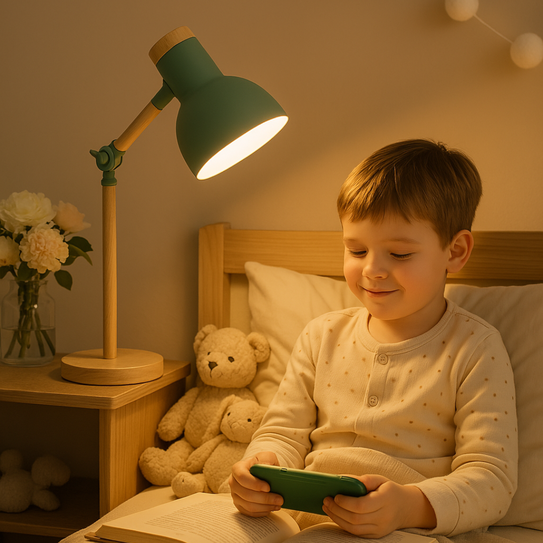 Lampada da tavolo con finitura in legno in stile nordico