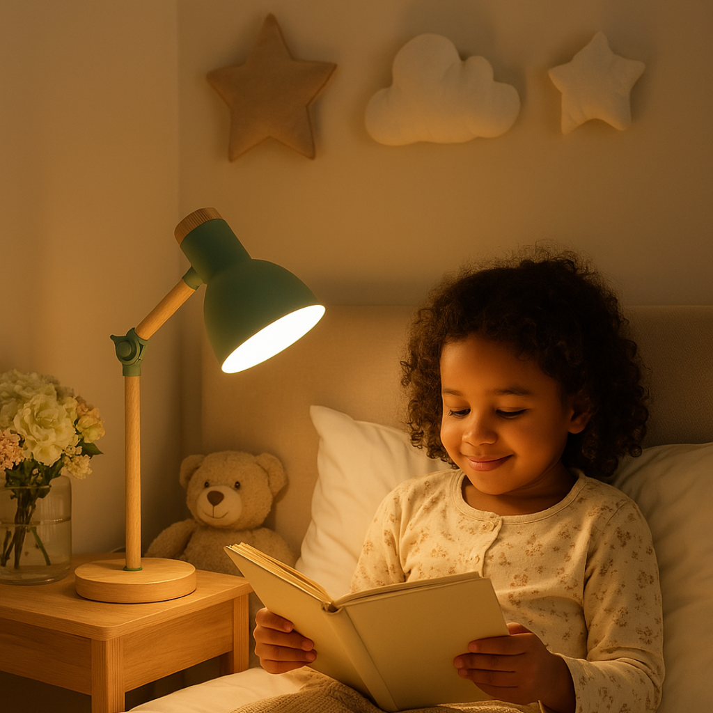 Lampada da tavolo con finitura in legno in stile nordico