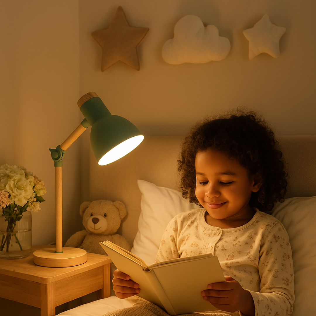 Lampada da tavolo con finitura in legno in stile nordico