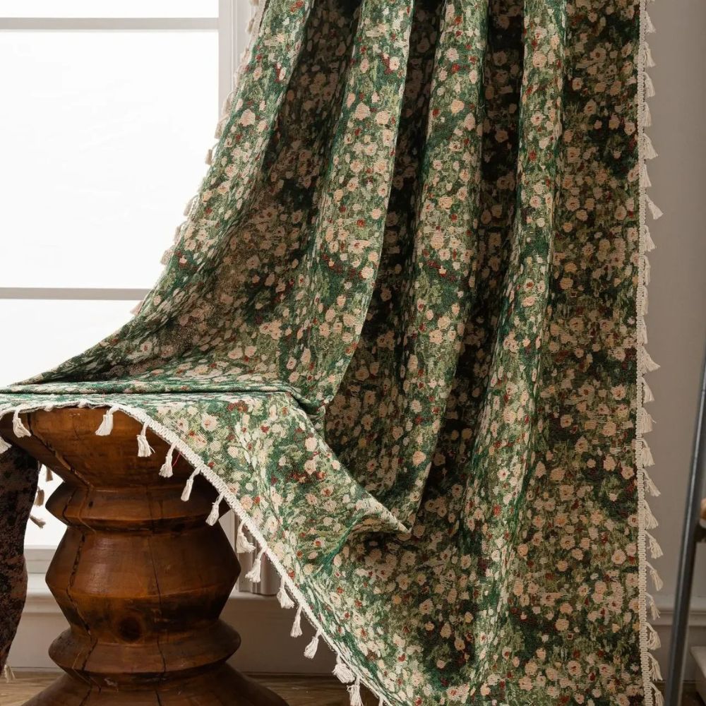 Pannello di Tenda con Frange Floreali Ditsy per Camera da Letto o Soggiorno