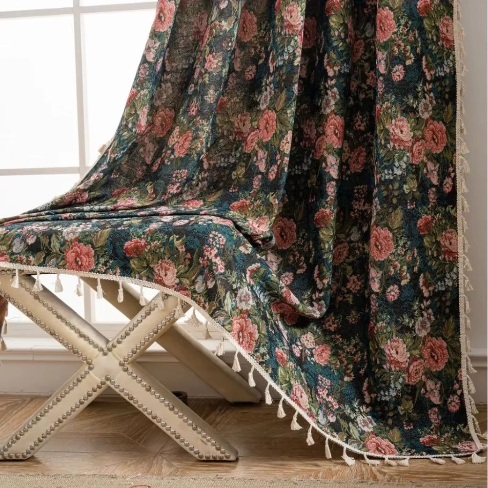 Pannello di Tenda con Frange Floreali Ditsy per Camera da Letto o Soggiorno