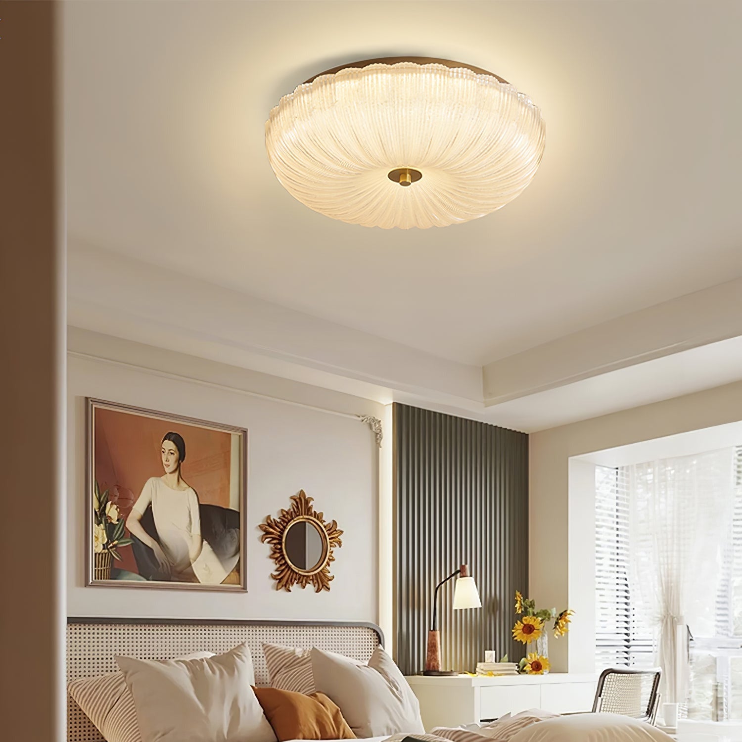 Velrixa | Lampada da soffitto in vetro di lusso moderna con LED a incasso e vetro testurizzato per soggiorno e sala da pranzo
