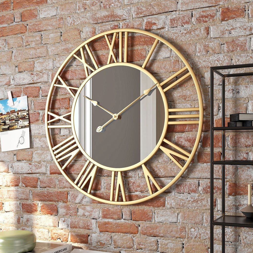 Orologio da Parete in Metallo Vintage Grande con Specchio 39cm