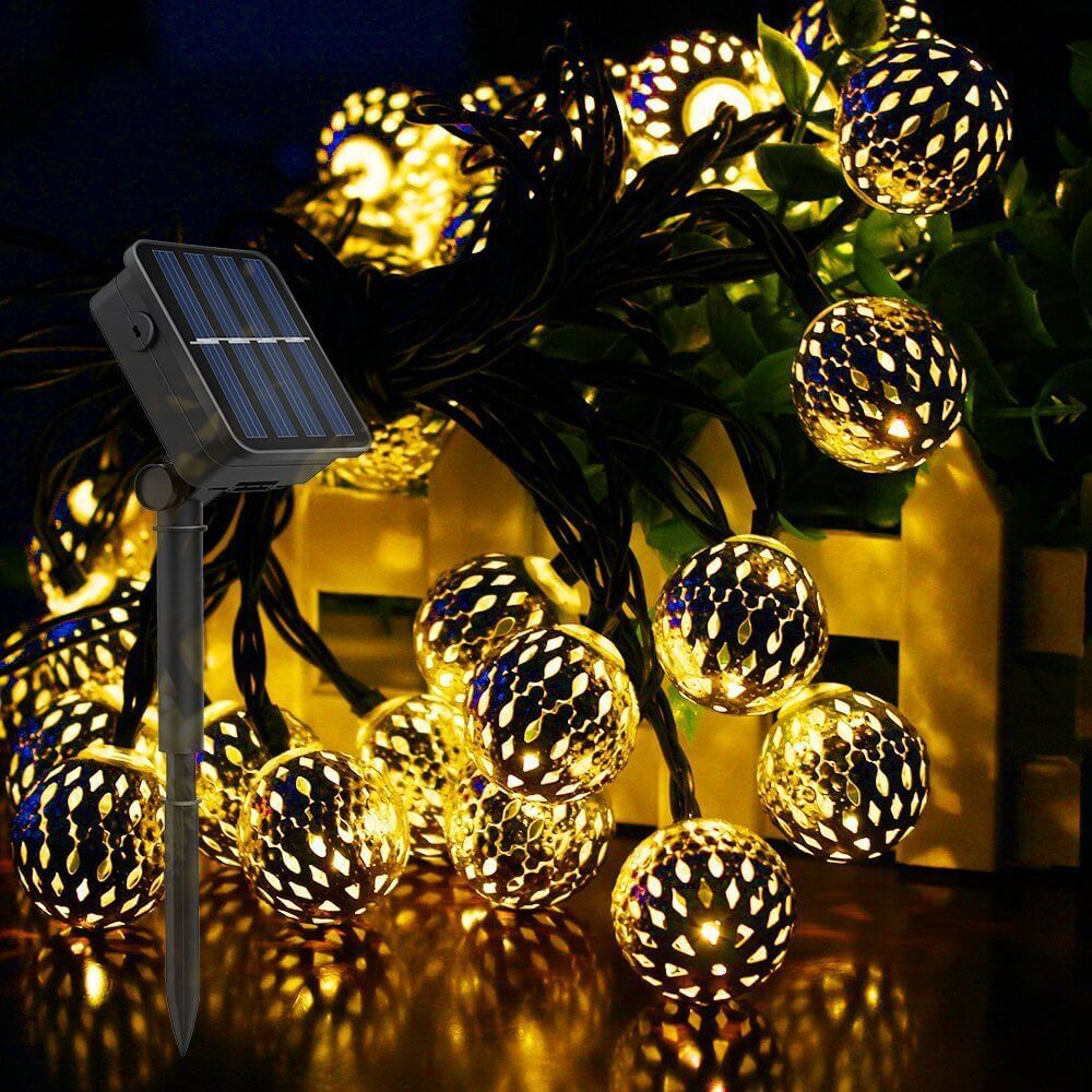 Fonti di Luce Solari Palle Marocchine Colorate LED Decorazioni Natalizie in Ferro per Esterni