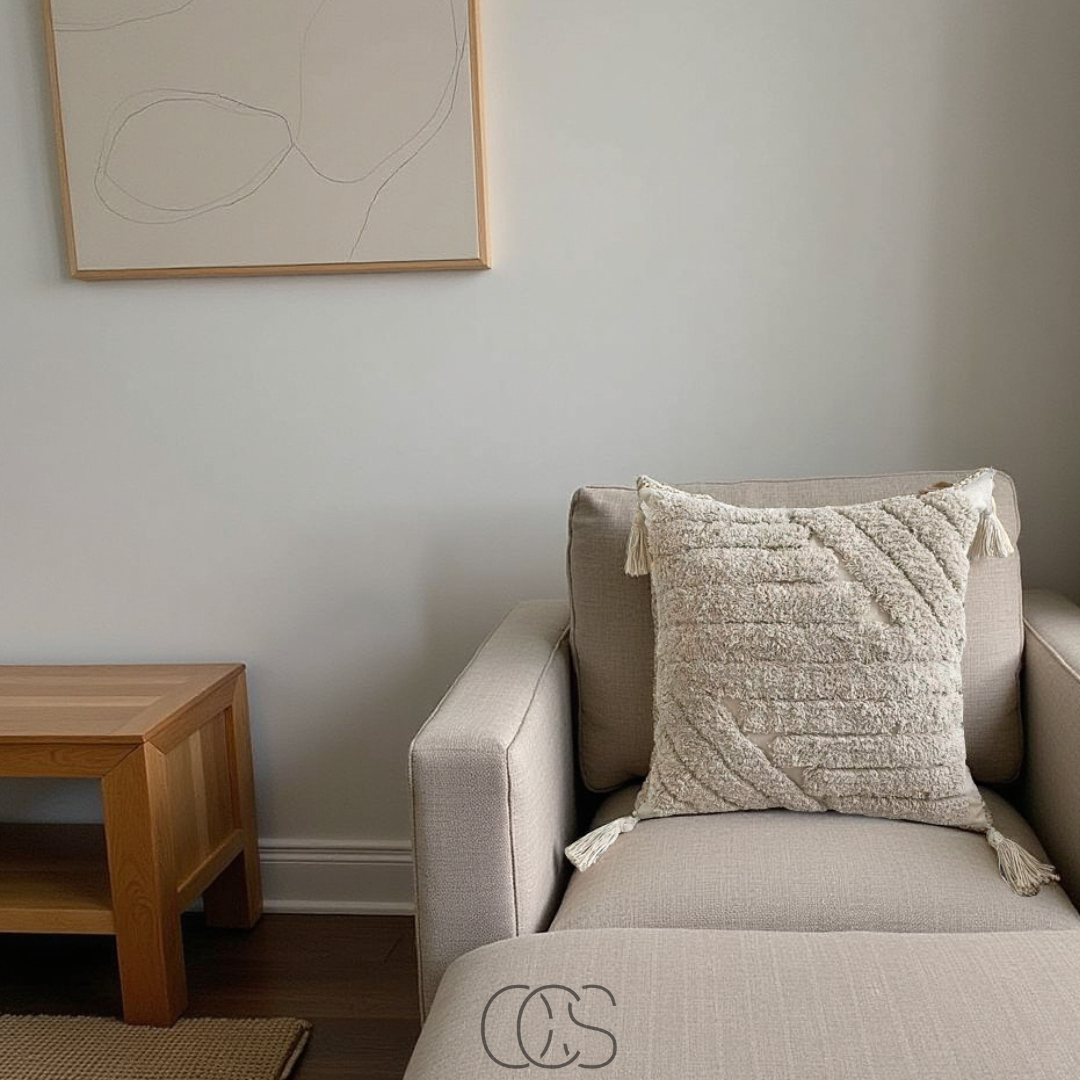 Cuscino Decorativo Beige con Texture e Frange