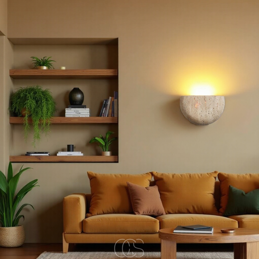 Lampada da parete in ceramica a forma di mezzaluna