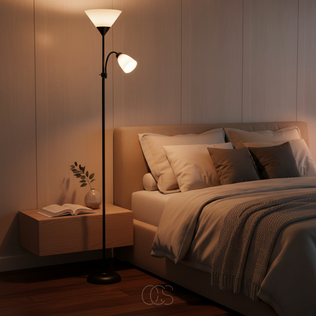 Lampada da Terra con Doppia Cappuccio – Nero & Design Elegante