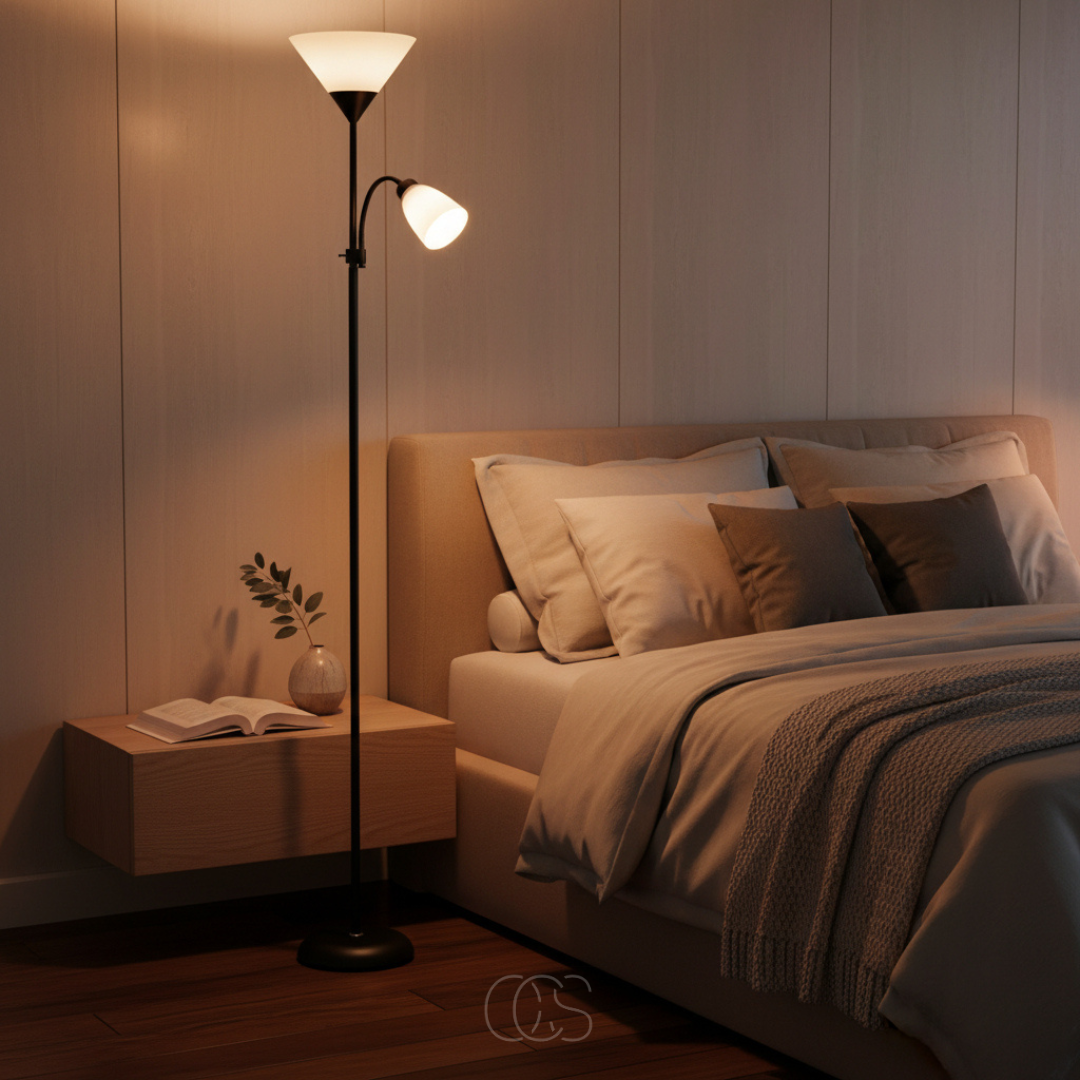 Lampada da Terra con Doppia Cappuccio – Nero & Design Elegante