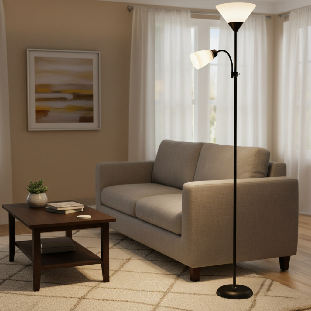 Lampada da Terra con Doppia Cappuccio – Nero & Design Elegante