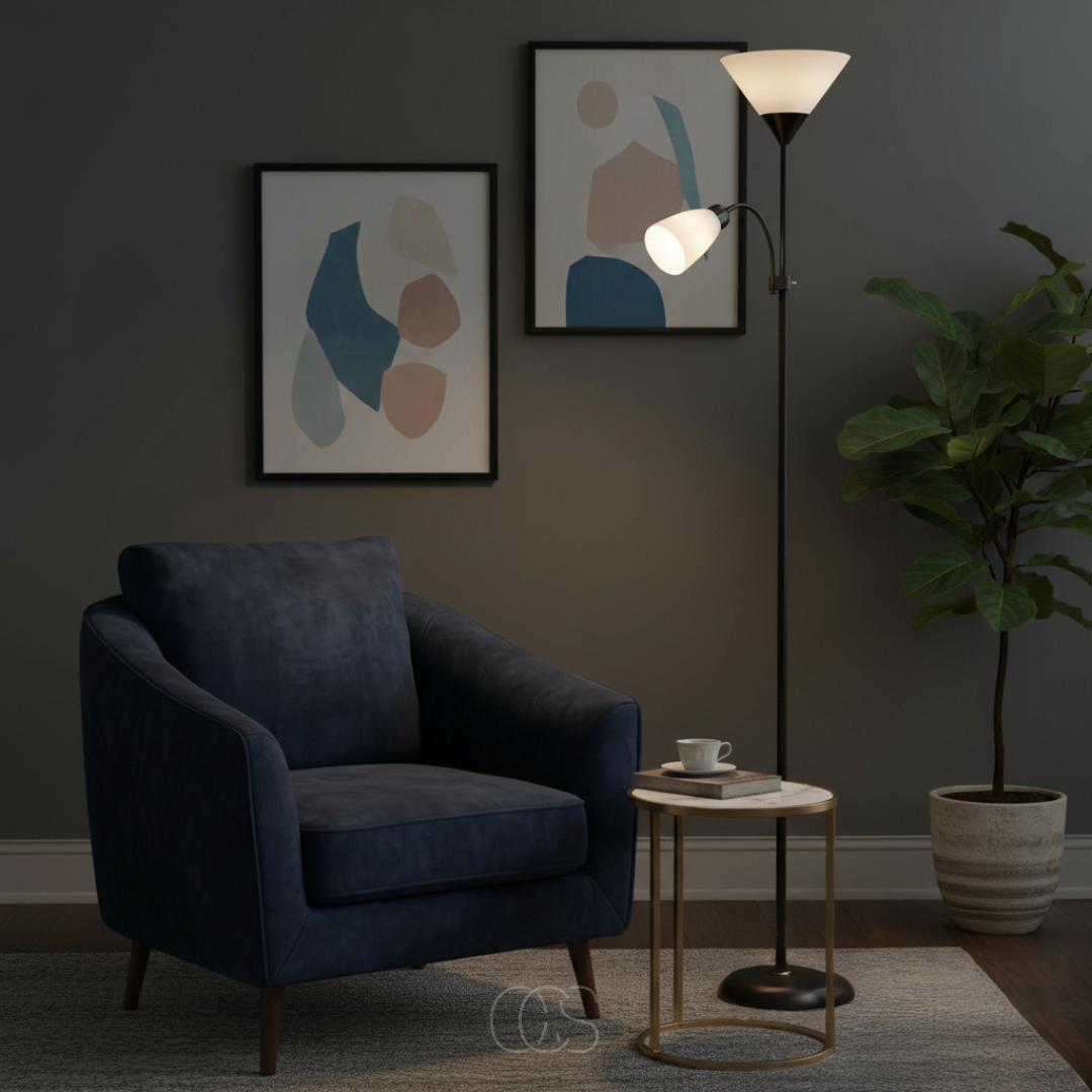 Lampada da Terra con Doppia Cappuccio – Nero & Design Elegante