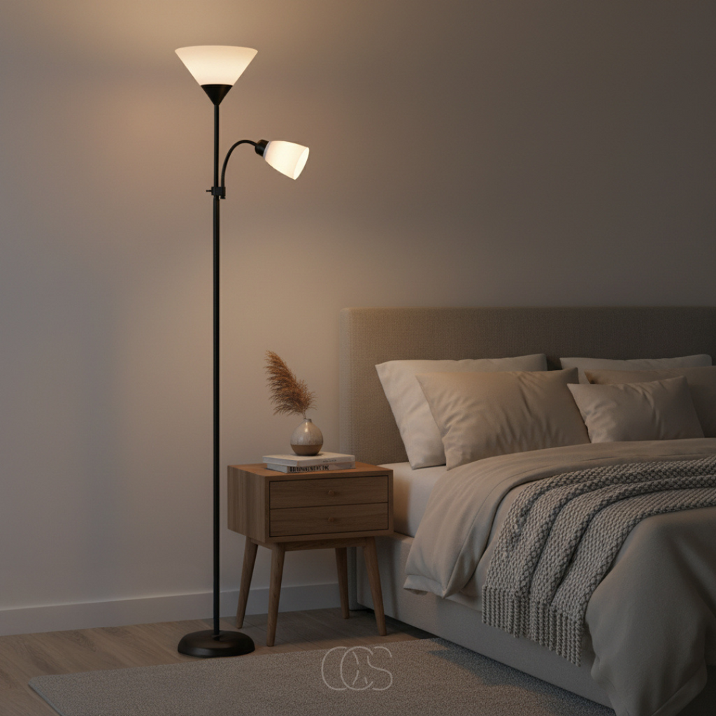 Lampada da Terra con Doppia Cappuccio – Nero & Design Elegante