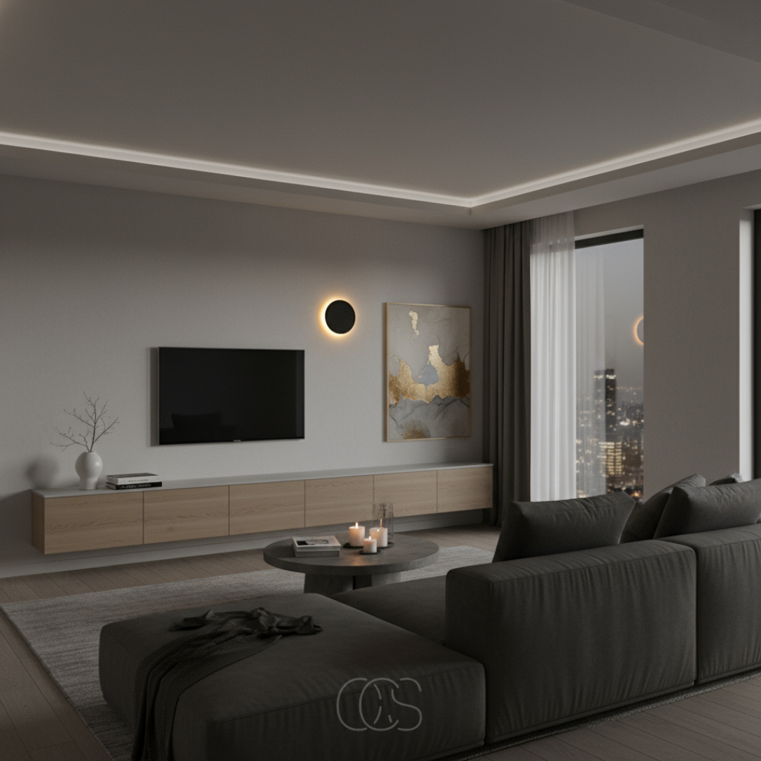 Applique Rotonda - Design LED Moderno in Nero