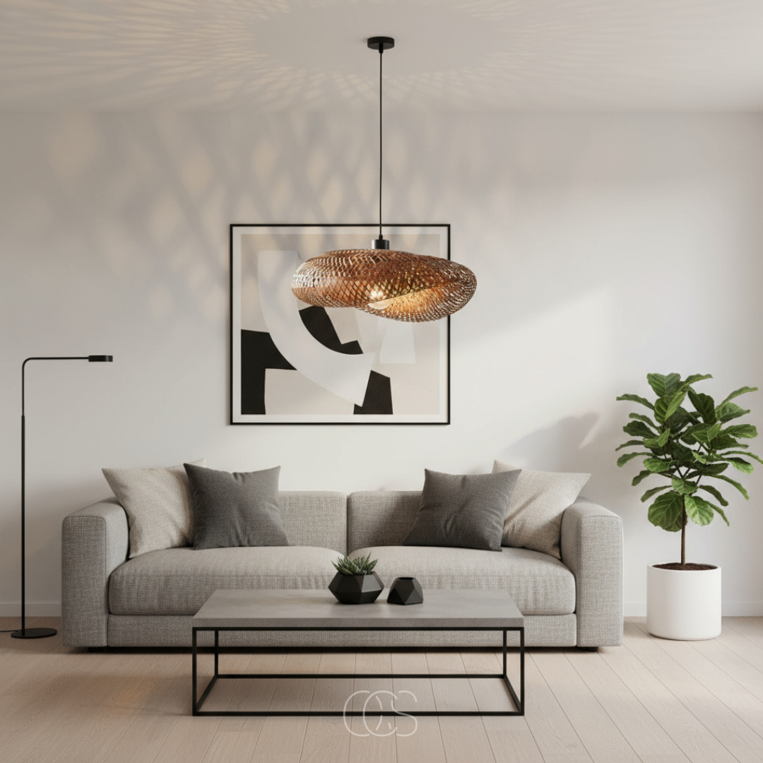 Lampada a sospensione in bambù intrecciato Boho