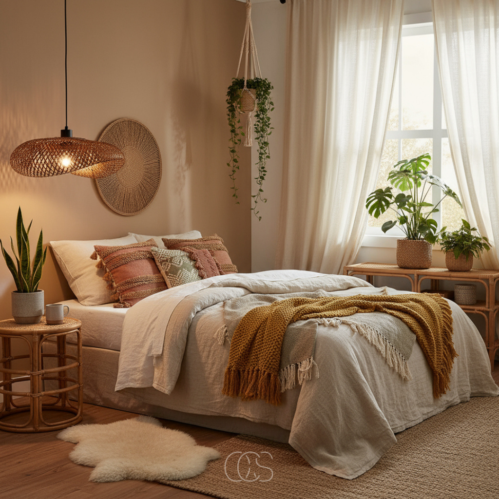 Lampada a sospensione in bambù intrecciato Boho